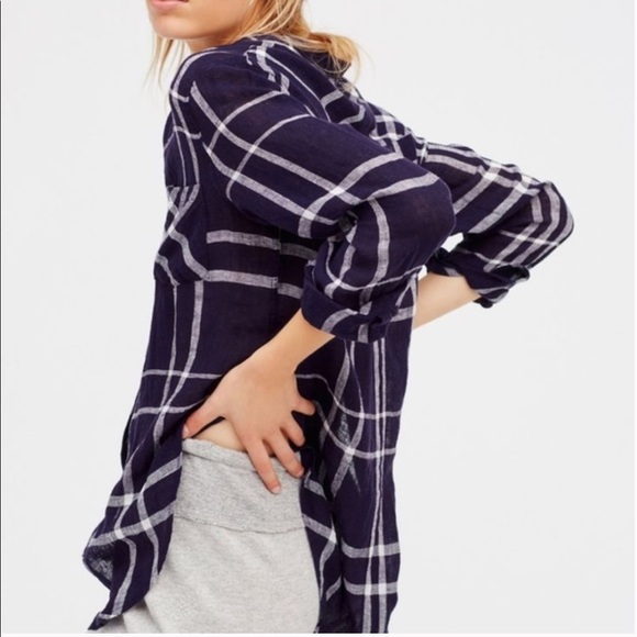 Rails x Free People Charli Navy/Vanilla Plaid Button Down Shirt Size XS - Picture 1 of 8
